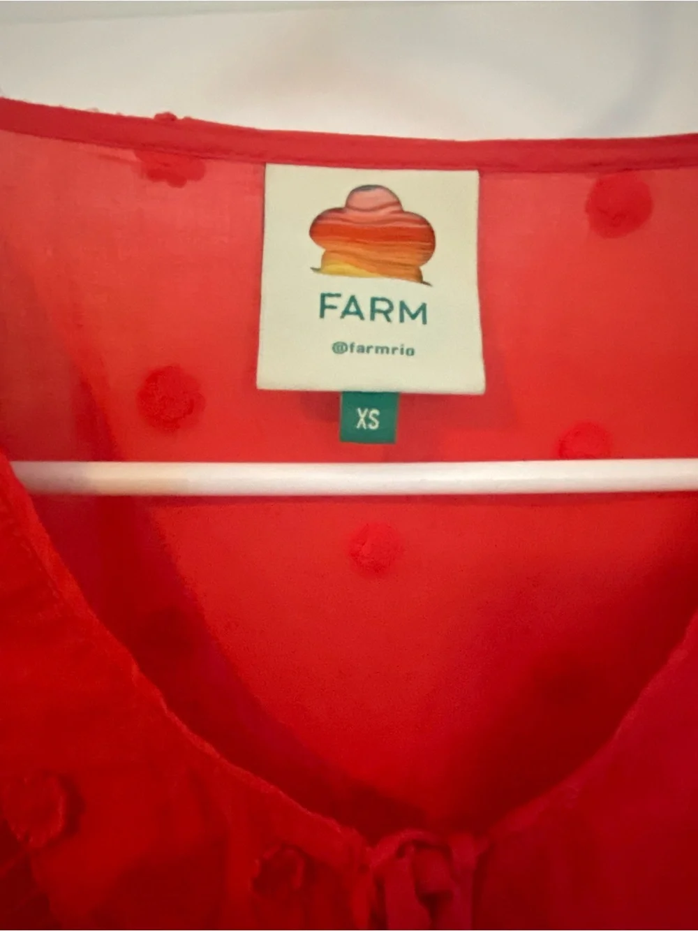 FARM Rio Vibrant Red Embroidered Puff-Sleeve Blouse